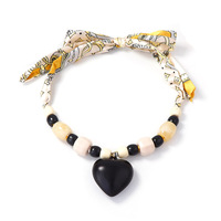 Collier chilien noir minimaliste, style écharpe, collier à pendentif en forme de cœur noir surdimensionné avec perles, collier pour femme à porter tous les jours