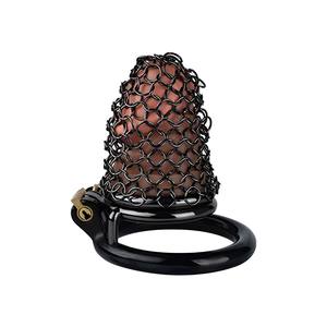 Cage de chasteté masculine en acier FRRK anneaux de pénis en maille avec verrouillage en maille ceinture de chasteté en métal érotique BDSM jouets sexuels pour adultes pour hommes - Product Image 4