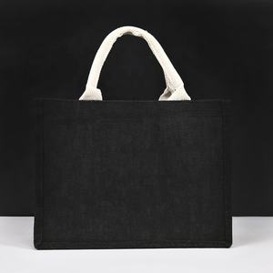 Vente en gros de sacs en toile de jute noire de haute qualité sacs à main en jute avec logo imprimé sac fourre-tout portable de grande capacité - Product Image 3