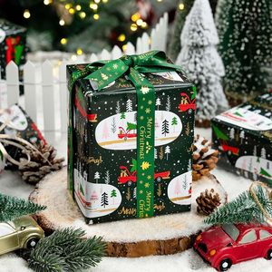 MAYPLUSS Green Christmas Wrapping <b>Paper</b> 17In x 33 Feet Truck Tree Design Gold Foil Gift <b>Wrap</b> for Holiday Crafting - Product Image 5