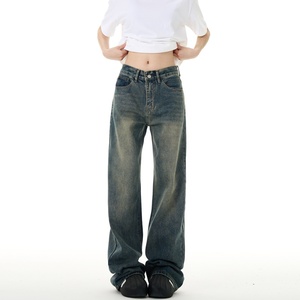 Jeans Retro para Hombre y Mujer, Otoño Invierno, Estilo Urbano, Lavados, Desgastados, de Cintura Alta, Pierna Ancha, Holgados, Rectos, con Múltiples Bolsillos - Product Image 1