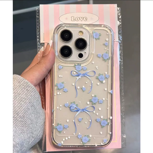 Custodia per telefono con fiore fiocco blu per <span class=keywords><strong>iPhone</strong></span> <span class=keywords><strong>11</strong></span> custodia <span class=keywords><strong>iPhone</strong></span> 13 12 14 15 Pro Max XR XS X 7 8 Plus <span class=keywords><strong>Cover</strong></span> morbida antiurto trasparente per ragazza - Product Image 1