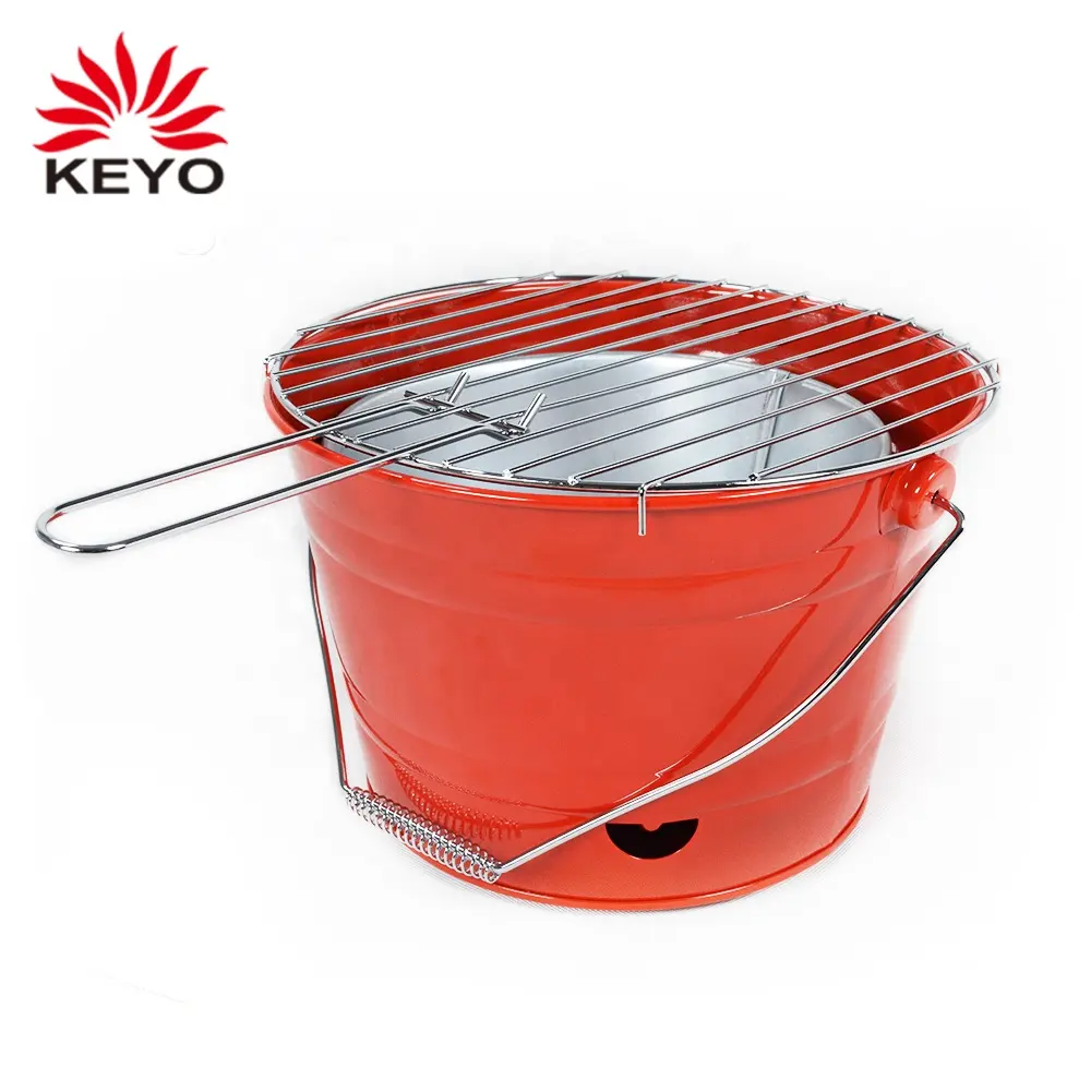 Mini xách tay thịt nướng than nướng mạ kẽm BBQ đỏ 10 'xô than nướng