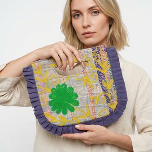Rajasthan 100% Cotton Suzani Embroidery Women's Clutch <b>Bag</b> with Hand Length Handle Handmade Travel Exhibition and Gift Option - Product Image 1
