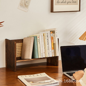 Solid Wood Desktop <b>Bookshelf</b> Rectangle Freestanding Simple Storage Rack For <b>Desk</b> Office Organizer Carbonized Finish - Product Image 5