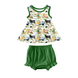 Conjunto de 2 piezas de camiseta sin mangas y pantalones cortos con volantes para bebé niña, de seda de leche estampada, transpirable, con estampado personalizado, ropa para niños pequeños - Product Image 2