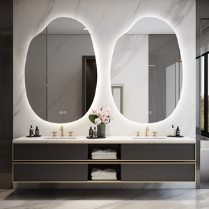 Espejo de baño LED antivaho montado en la pared irregular con pantalla de tiempo y temperatura <span class=keywords><strong>Bluetooth</strong></span> Espejos de dientes azules - Product Image 1