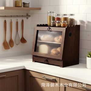 กล่องเก็บขนมปังไม้ไผ่สองชั้นพร้อมลิ้นชักสำหรับใช้บนเคาน์เตอร์ครัว - Product Image 4