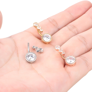 14G 외과용 스틸 배꼽 피어싱 섹시한 크리스탈 배꼽 피어싱 여성 바디 주얼리 바벨 - Product Image 4