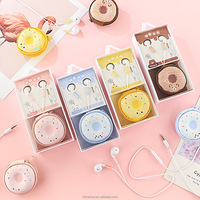 2024 KIKI SHOOT headset 3.5mm headphone berkabel lucu untuk anak perempuan dengan mikrofon kelinci donat kotak penyimpanan earphone