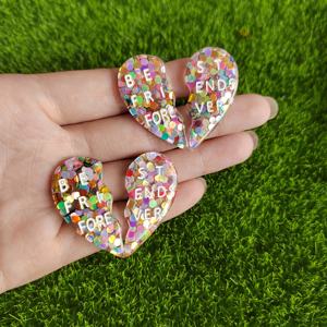 Charmes en forme de cœur de 39 mm, en résine, à dos plat, cabochons à dos plat, remplissages de paillettes arc-en-ciel pour slime, artisanat DIY, décoration de bijoux - Product Image 1