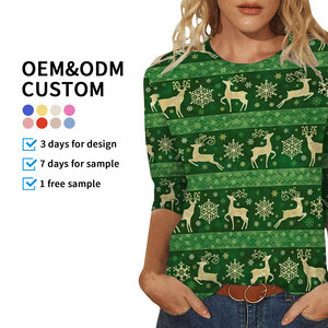 Magliette Lavorate a Maglia con Collo Tondo per <span class=keywords><strong>Donna</strong></span>, Stampa Personalizzata a Trasferimento Termico, Maniche a Tre Quarti, Design Moderno Natalizio - Product Image 2