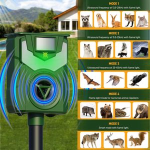 Repelente de Animales Solar Inteligente para Exteriores con Detección de Movimiento y Luces de Llama, Repelente Ultrasónico para Animales, Repelente de Monos para Granjas y Jardines - Product Image 1
