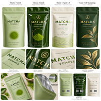 Op maat gedrukte 30g 100g Matcha poeder stand-up pouch met hersluitbare ritssluiting, food grade matte theepoeder verpakking met afscheurstrip