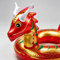 Bouée gonflable Dragon Chinois en PVC robuste et écologique, étanche et anti-fuite, rouge et or, pour enfant, été - Grande Vente