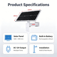Sistema de Energía Solar Compatible con Hikvision Dahua, Panel Monocristalino de 40W-240W, Batería de Litio de 20Ah 222WH, Salida de CC de 12V 24V 48V, Kit de Energía Solar