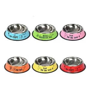 Bol de nourriture pour animaux de compagnie en acier inoxydable avec cuillère pour petits animaux, forme arrondie, design imprimé de lettres, fonction anti-étouffement, intérieur - Product Image 3