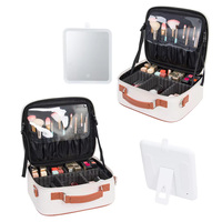 Valise de maquillage de voyage avec miroir, lumière LED, luminosité réglable, grande capacité, trousse de toilette