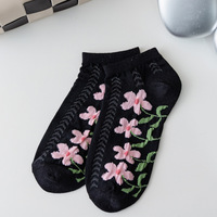 Kaus Kaki Wanita Motif Bunga Cantik, Model Vintage dengan Manset Berumbai, Cetak Bunga, Pendek, Manis, Kasual, Bernapas, Potongan Rendah