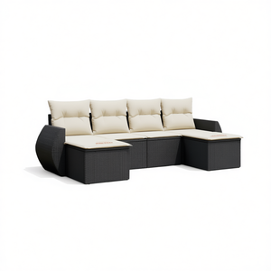 Ensemble de canapés de jardin en rotin d'extérieur noir avec coussins crème, design contemporain, résistant à l'eau et aux UV, meubles en osier PE - Product Image 1