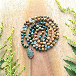 พรีไนต์, แอฟริกันเทอร์ควอยซ์, พิคเจอร์แจสเปอร์มาลา, จี้ควอตซ์สีเขียวสตรอเบอร์รี่, สร้อยคอประดิษฐ์ด้วยมือ <span class=keywords><strong>108</strong></span> เม็ด, เครื่องประดับโยคะ - Product Image 3