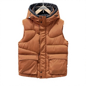 Chaleco Acolchado con Capucha para Hombre, Color Sólido, Poliéster, Cortavientos, Invierno, Sin Mangas, con Bolsillos, Cierre de Cremallera y Botones, Estilo Puffer - Product Image 1