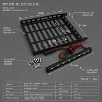 Porte-bagages de toit en métal CNC avec barre lumineuse LED super brillante, adapté aux Crawler RC 1/24
