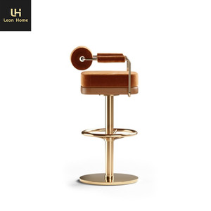 Taburete giratorio de lujo europeo, base redonda, moderno, ajustable, con respaldo alto, taburete de <span class=keywords><strong>bar</strong></span>, taburetes de cuero - Product Image 5