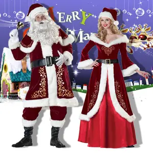 Christmas Adult Man Diamond Velvet Santa Claus Costume For Men Cosplay Fancy Dress Suit