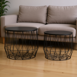 Juego de Mesa de Centro Negra con Estructura Metálica y Tapa de Madera, Diseño Contemporáneo, Muebles para Sala de Estar - Product Image 2