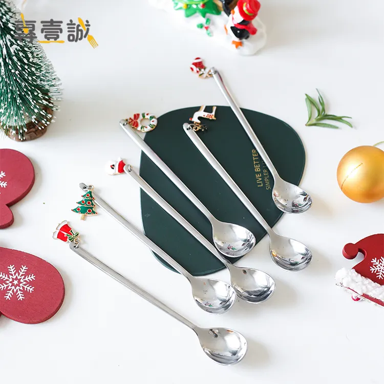 Wholesale Creative Christmas Gifts 8 Styles Eco Stainless Steel Silver Tea Coffee Spoon