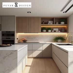 Cuisine sur mesure de style européen en bois massif, armoires de cuisine modernes de luxe, ensemble complet avec îlot et évier - Product Image 3