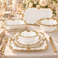 Vaisselle de cuisine haut de gamme nordique, bols et assiettes en céramique à bord doré, ensembles de vaisselle de luxe, services de table