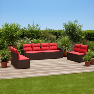 Set Divano da Esterno in Polyrattan Marrone con Cuscini, 8 Posti, Stile Contemporaneo, Design Moderno - Product Image 2