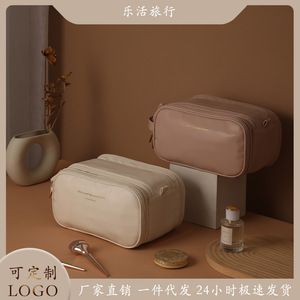 Cosmetic <b>Bag</b> <b>Large</b> Capacity Portable Travel <b>Toiletry</b> Storage Case Pink White Black Beige Solid Color Breathable Waterproof - Product Image 4