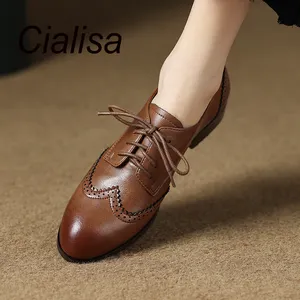 Cialisa sapatos femininos de couro legítimo, sapatos casuais e para caminhada em escritório, feitos à mão