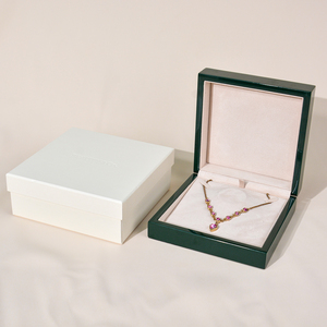 Luxury Rectangle Green Wooden Jewelry Box Custom Logo Premium Packaging Embossed Button Closure <b>Rings</b> Necklaces Earrings Bangles - Product Image 2