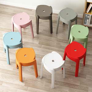 Nordic Style Round Plastic <b>Stool</b> Thickened Stackable Home Chair High <b>Stool</b> - Product Image 3