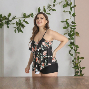 Wholesale Plus Size Swimwear Floral Print Ruffle <b>Tankini</b> Set <b>Women</b> Two Piece Bathing Suit with Boyshorts Summer Beach Swimwear - Product Image 3