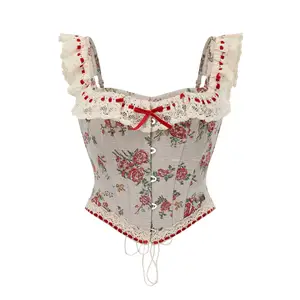 Rose giáng sinh nhà Pháp cổ điển tòa Jacquard vải eo cá xương corset để mặc Top Tank Tops tùy chỉnh