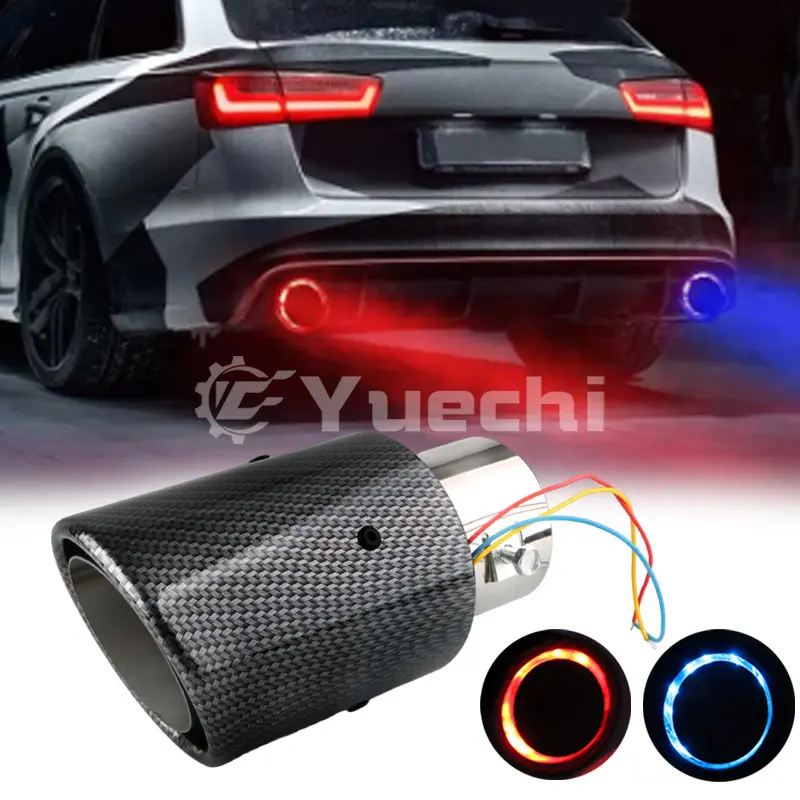 Yuechi Universal High Performance Carbon Fiber Led Red Blue Light Fashion Car Led Exhaust Muffler Tips Exhaust Pipe Tail Tip