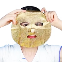 Masque en tissu végétalien anti-rides, raffermissant, liftant et éclaircissant à l'or 24 carats avec acide hyaluronique, format voyage, vente en gros, marque privée OEM