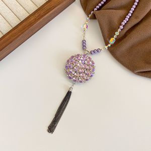 Purple Aura From The East Long Necklace For Women Crystal Flower Pendant Alloy Chain Everyday Wear Light Luxury Sweater - Product Image 4