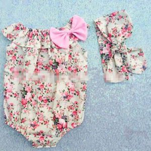 Drop Shipper Colorful <b>Headbands</b> and Print <b>Baby</b> Rompers Two Piece Clothing Sets - Product Image 4