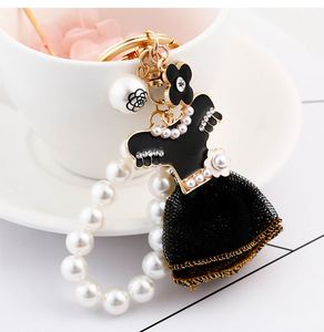 New Fashion Black Skirt Keychain Pearl <b>Key</b> Chains Women Bag Charm Pendant Car <b>Key</b> <b>Ring</b> Creative Dress Design Keyings Wholesale - Product Image 4