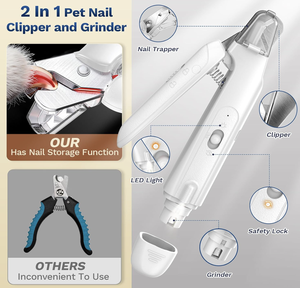 <span class=keywords><strong>Coupe</strong></span>-ongles pour animaux de compagnie 2 en 1, rechargeable par USB, lumière LED, faible bruit, sûr, facile à utiliser, écologique, en acier inoxydable, pour chats - Product Image 1