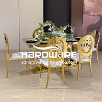 Meubles d'hôtel modernes, table de banquet pour la mariée et le marié, table à manger avec plateau en verre, acier inoxydable doré, centre de table de mariage