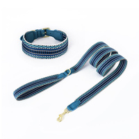 Ensemble collier et laisse pour chien en nylon imprimé, réglable, vente en gros, en stock, accessoires pour animaux de compagnie en cuir de vachette, fabrication de designer