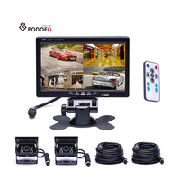 Podofo Moniteur Quad à écran partagé 7 pouces, 2 caméras de recul, 4 broches aviation, vision nocturne IR 18, caméra de recul pour voiture, camping-car et camion