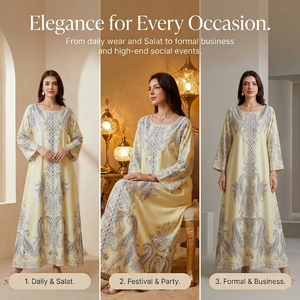 Elegante Abaya Azul Cielo con Estampado Paisley para Mujer, Caftán con Detalles Brillantes, Vestido de Fiesta Islámico de Lujo Modesto - Product Image 5